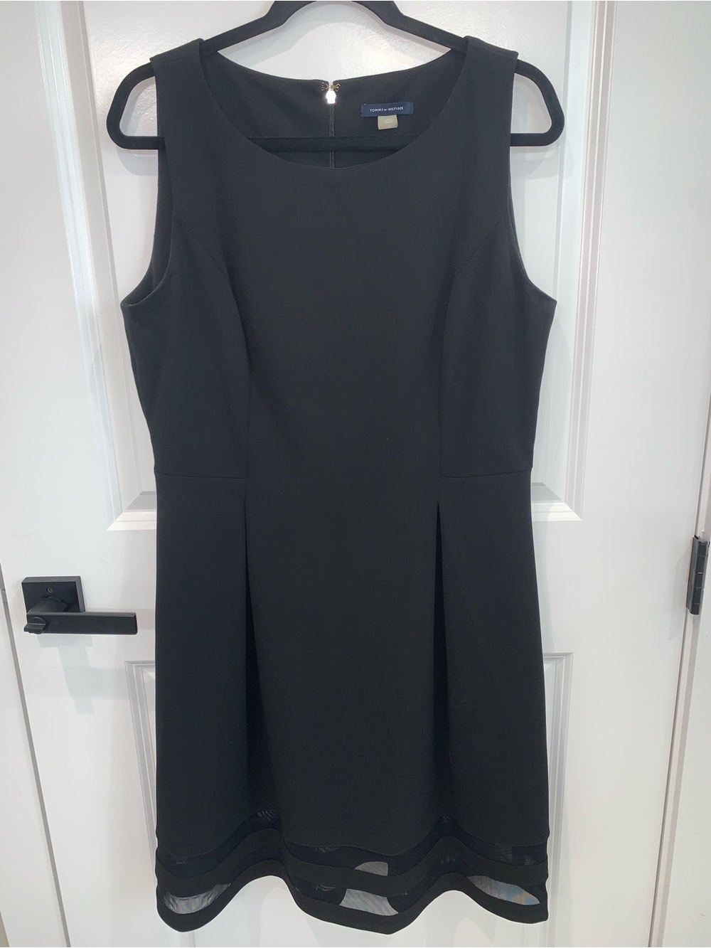 Tommy Hilfiger Black Sleeveless Sheath Dress with Sheer Hem Panels